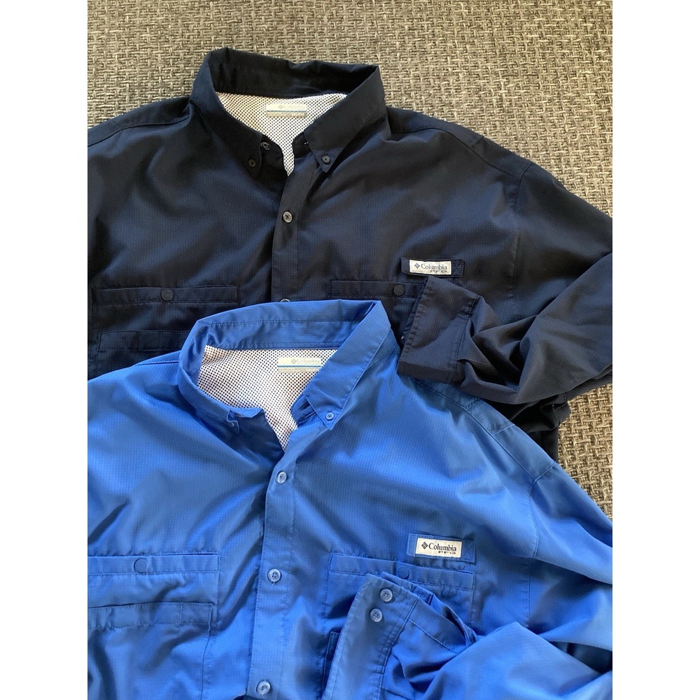 Columbia PFG Tamiami Button Up Vented Shirt Lot Men's XXL Of 2 Shirts Roll Tab